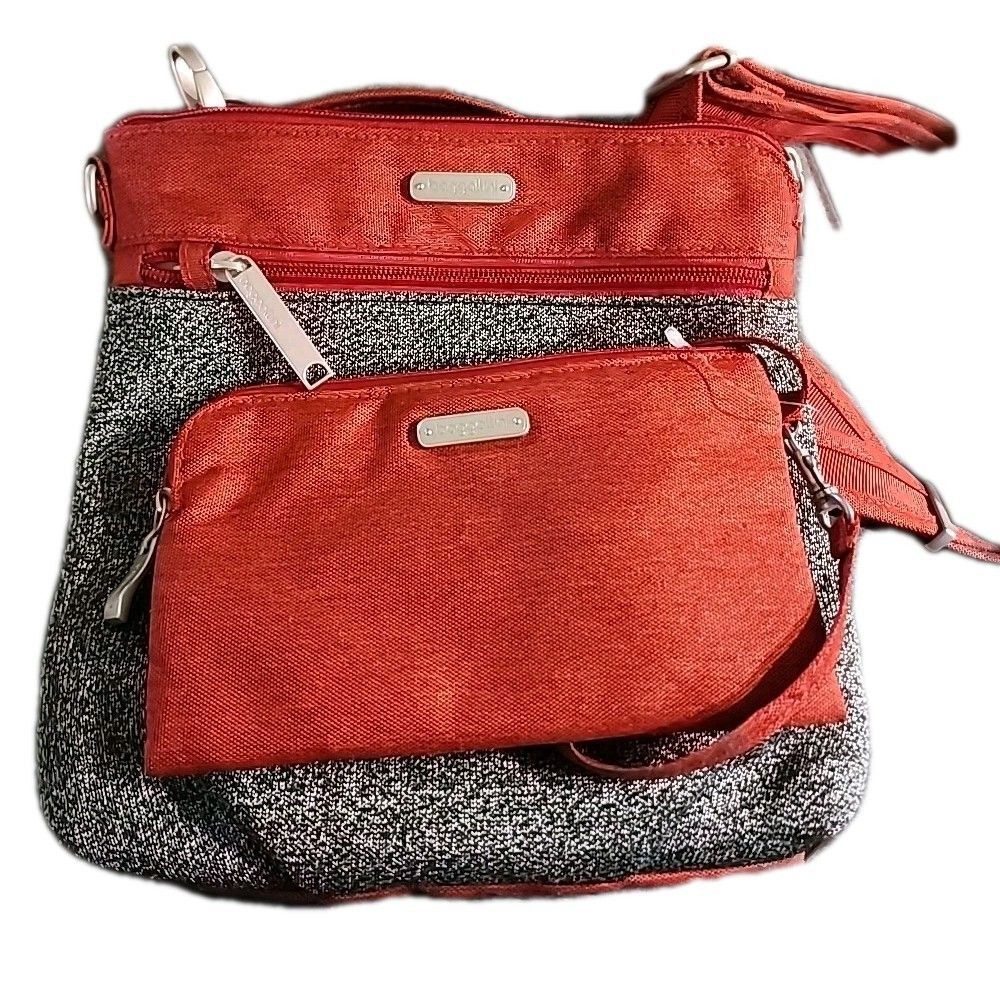Baggallini RFID Crossbody Bag w Removable ID Card Cosmetic Bag Wristlet Red Blk